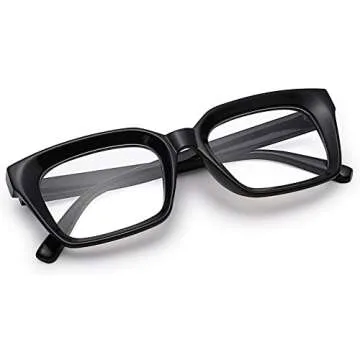 COASION Classic Non-prescription Clear Lens Eyeglasses for Women Thick Square Frame Eyewear (Bright Black)