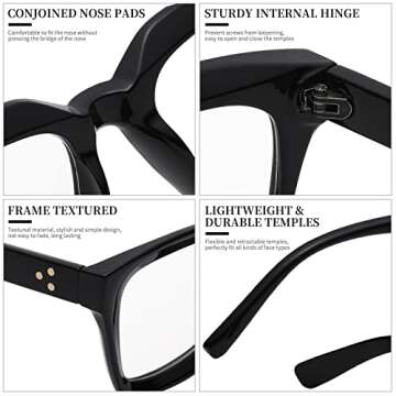 COASION Classic Non-prescription Clear Lens Eyeglasses for Women Thick Square Frame Eyewear (Bright Black)