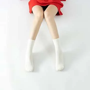 Yoga Pilates Socks with Grips for Women Non Slip Solid Colored Fleece Cushioned Mid Calf Crew Socks for Barre Ballet Dance (Cream White)