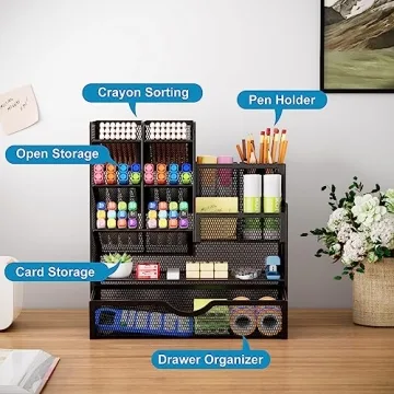 Marbrasse Black Mesh Desk Organizer with Drawer