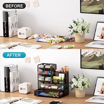Marbrasse Black Mesh Desk Organizer with Drawer