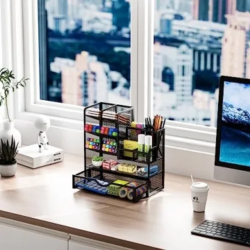Marbrasse Black Mesh Desk Organizer with Drawer
