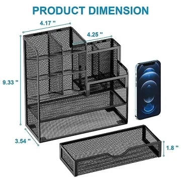 Marbrasse Black Mesh Desk Organizer with Drawer