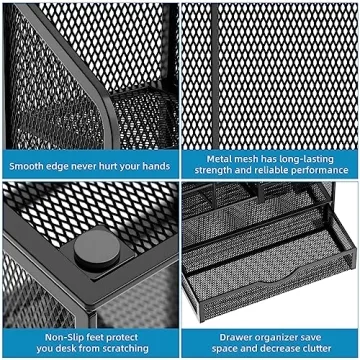 Marbrasse Black Mesh Desk Organizer with Drawer