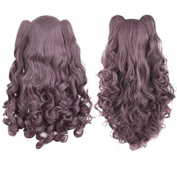 MapofBeauty 28"/70cm Lolita Long Curly Clip on Ponytails Cosplay Wig (Grey Purple)