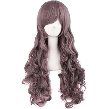 MapofBeauty 28"/70cm Lolita Long Curly Clip on Ponytails Cosplay Wig (Grey Purple)