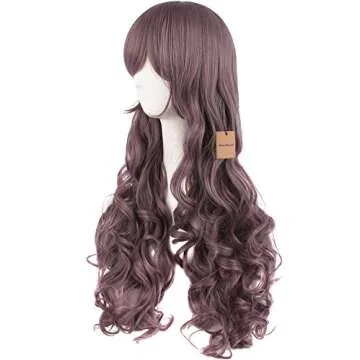MapofBeauty 28"/70cm Lolita Long Curly Clip on Ponytails Cosplay Wig (Grey Purple)