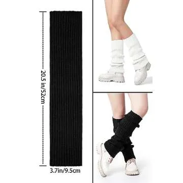 Clothirily Leg Warmers - Fashion Knit Neon Leg Warmers for Women 80s Sports Party Yoga Accessories 2 Pairs, Black & White
