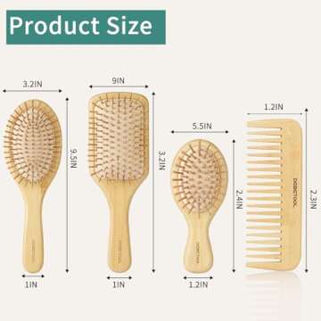 DEBETOOL Hair Brush Set - Natural Bamboo for All Hair Types