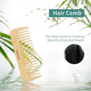 Natural Bamboo Hair Brush Set for All Hair Types, Eco-Friendly