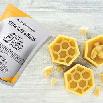 Yellow Beeswax Pellets 1lb, by Mary Tylor Naturals, Premium Quality, Cosmetic Grade, Triple Filtered Bees Wax Pastilles, for DIY Lip Balm Recipes, Body Creams, Lotions, Deodorants, Candles