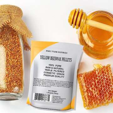 Yellow Beeswax Pellets 1lb, by Mary Tylor Naturals, Premium Quality, Cosmetic Grade, Triple Filtered Bees Wax Pastilles, for DIY Lip Balm Recipes, Body Creams, Lotions, Deodorants, Candles