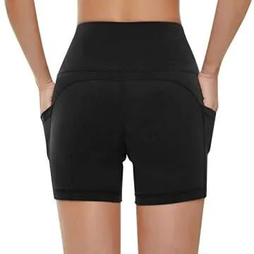 KKB Women's 8''/5'' High Waist Active Wear Shorts Yoga Leggings, Tummy Control Workout Shorts Side Pockets Running Pants (2-Pack,M,8"-Black)