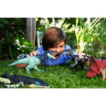 Mattel Jurassic World Wild Roar Dinosaur Toy with Sound & Attack Move, Eocarcharia Posable Action Fi...