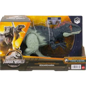 Mattel Jurassic World Wild Roar Dinosaur Toy with Sound & Attack Move, Eocarcharia Posable Action Figure Includes Digital Play, 11 inches Long