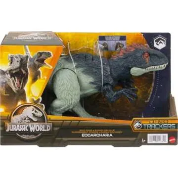 Mattel Jurassic World Wild Roar Dinosaur Toy with Sound & Attack Move, Eocarcharia Posable Action Figure Includes Digital Play, 11 inches Long