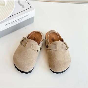 Kids Suede Clogs Toddler Clogs Boys Girls Sandals Cork Adjustable Buckle Mules (Apricot, Toddler, 5,...