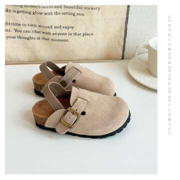 Kids Suede Clogs Toddler Clogs Boys Girls Sandals Cork Adjustable Buckle Mules (Apricot, Toddler, 5, Numeric Range, US Footwear Size System, 6, Medium)