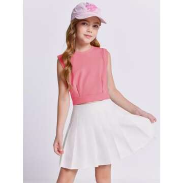 Haloumoning Girls Crop Tops Kids Athletic Tank Tops Cute Sleeveless Shirts for Gym Yoga Dance Pink