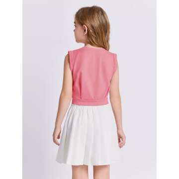 Haloumoning Girls Crop Tops Kids Athletic Tank Tops Cute Sleeveless Shirts for Gym Yoga Dance Pink
