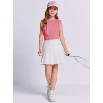 Haloumoning Girls Crop Tops Kids Athletic Tank Tops Cute Sleeveless Shirts for Gym Yoga Dance Pink