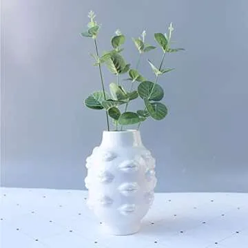 Romehaha Ceramic Body Vase, Lips Vase Table Decor Modern Farmhouse Decor Flower Vase for Home Office Shops 6.5X4.72Inch(White)