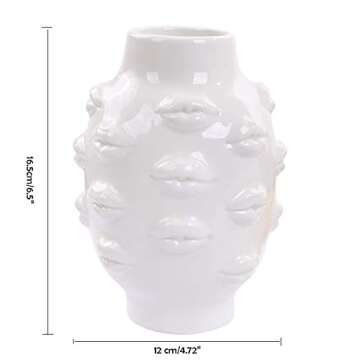 Romehaha Ceramic Body Vase, Lips Vase Table Decor Modern Farmhouse Decor Flower Vase for Home Office Shops 6.5X4.72Inch(White)