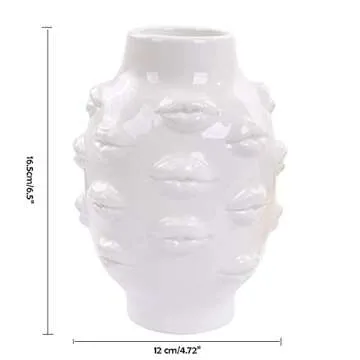 Romehaha Ceramic Body Vase, Lips Vase Table Decor Modern Farmhouse Decor Flower Vase for Home Office Shops 6.5X4.72Inch(White)