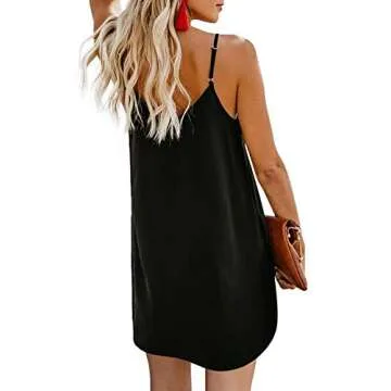 AlvaQ Womens Dresses for Summer 2024 Casual V Neck Button Down Sleeveless Short Mini Dress Spaghetti...