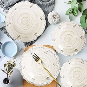 Dinnerware Sets 12 pcs Plates and Bowls Sets Melamine Plates Indoor and Outdoor use French Court Style Dish Set Plate Set for 4 Dishwasher Safe（White）