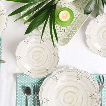 Dinnerware Sets 12 pcs Plates and Bowls Sets Melamine Plates Indoor and Outdoor use French Court Style Dish Set Plate Set for 4 Dishwasher Safe（White）