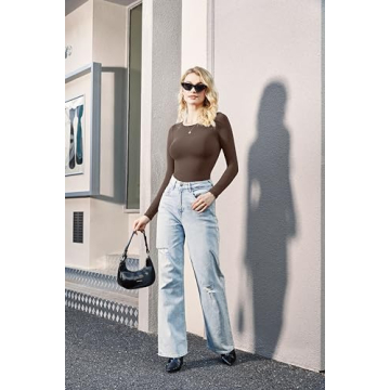 SUUKSESS Sexy V Neck Long Sleeve Bodysuit for Women