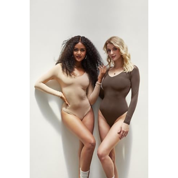 SUUKSESS Sexy V Neck Long Sleeve Bodysuit for Women