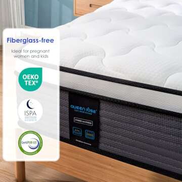 QUEEN ROSE King Mattress, 12 Inch King Size Hybrid Mattress in a Box, Gel Memory Foam & Individually Pocket Innerspring Hybrid Bed, Medium Firm, Fiberglass Free & CertiPUR-US Certified