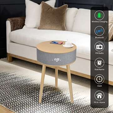 LEMEGA DTS4 Bluetooth Speaker,End Table with Wireless Charging,USB Charging Port, FM Radio,Dimmable ...