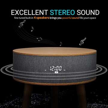 LEMEGA DTS4 Bluetooth Speaker,End Table with Wireless Charging,USB Charging Port, FM Radio,Dimmable Display,for Living Room/Reception Room/Office – White Oak