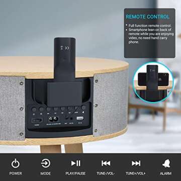 LEMEGA DTS4 Bluetooth Speaker,End Table with Wireless Charging,USB Charging Port, FM Radio,Dimmable Display,for Living Room/Reception Room/Office – White Oak