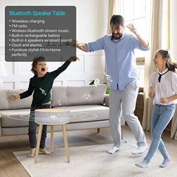 LEMEGA DTS4 Bluetooth Speaker,End Table with Wireless Charging,USB Charging Port, FM Radio,Dimmable Display,for Living Room/Reception Room/Office – White Oak