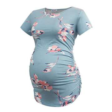 Smallshow Women's Maternity Tops Side Ruched Tunic T-Shirt Pregnancy Clothes Small Army Green-Black-...