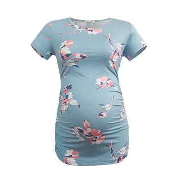 Smallshow Women's Maternity Tops Side Ruched Tunic T-Shirt Pregnancy Clothes Small Army Green-Black-SVP049