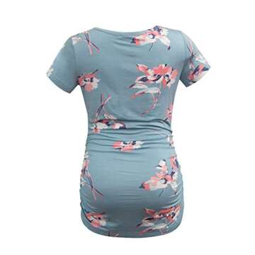 Smallshow Women's Maternity Tops Side Ruched Tunic T-Shirt Pregnancy Clothes Small Army Green-Black-SVP049