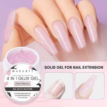 Makartt Solid Gel Builder: 15ML Non-sticky to Hands,Pink Shimmers Color for Extension 3d Sculpting Nail Art, Hard Gels Molding for Nails UV/LED Lamp Required Rose Iridescent