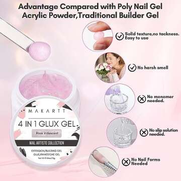 Makartt Solid Gel Builder: 15ML Non-sticky to Hands,Pink Shimmers Color for Extension 3d Sculpting Nail Art, Hard Gels Molding for Nails UV/LED Lamp Required Rose Iridescent