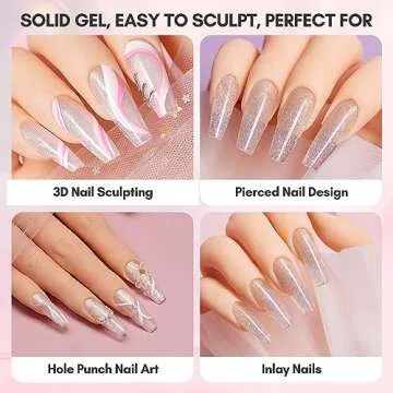 Makartt Solid Gel Builder: 15ML Non-sticky to Hands,Pink Shimmers Color for Extension 3d Sculpting Nail Art, Hard Gels Molding for Nails UV/LED Lamp Required Rose Iridescent