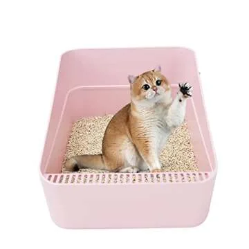Sfozstra Open Litter Box,Prevent Sand Leakage, Durable High Side Sifting Litter Box for Small Cats,Secure and Odor Litter Box, Removable Litter Box, Easy to Clean (Pink with Litter M)