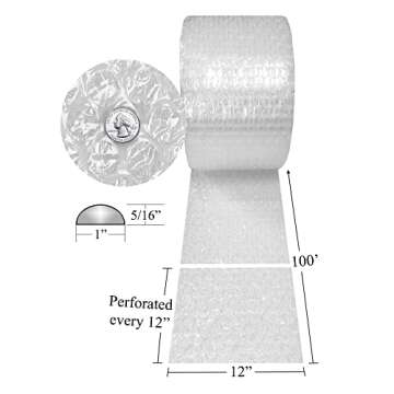 Medium 5/16-Inch Bubble Cushioning Wrap Roll - Clear, 100ft by 12in