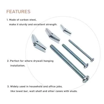 binifiMux 26 Pieces Toggle Bolt and Wing Nut Assortment Kit for Drywall Hanging Heavy Items 1/8" 3/16" 1/4"