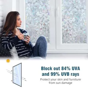 rabbitgoo Window Privacy Film Rainbow Film Decorative Window Sticker, 3D Static Stained Glass Cling Tint for Home Heat Control Non-Adhesive, Grayish Silver, 17.5 x 157.4 inches