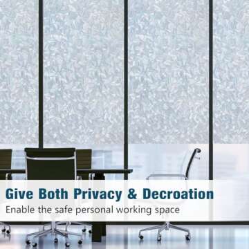 rabbitgoo Window Privacy Film Rainbow Film Decorative Window Sticker, 3D Static Stained Glass Cling Tint for Home Heat Control Non-Adhesive, Grayish Silver, 17.5 x 157.4 inches