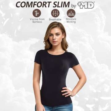 +MD Women's Seamless T-Shirt Scoop Neck Short Sleeve Comfort Light Control Shapewear Undershirt Pyja...